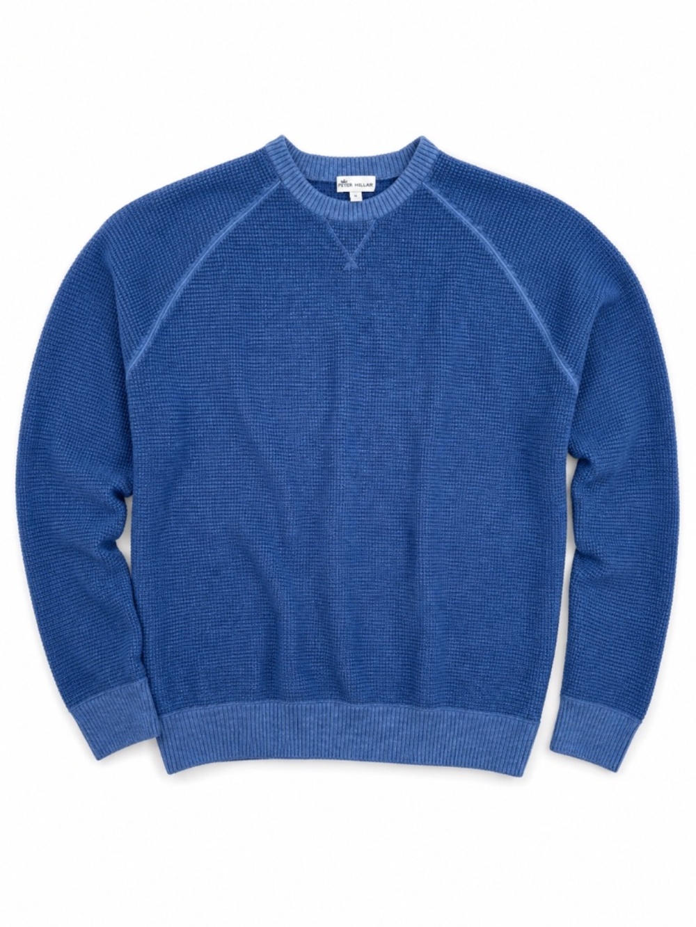 Peter Millar Crown Merino Wool Garment Dyed Waffle-Knit Crew Pullover Blue Large